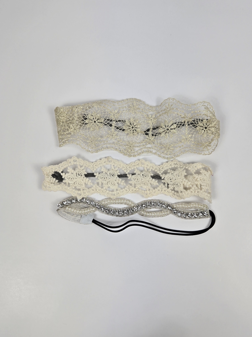 Women’s Lace Rhinestone Pearl Headbands Boho Bridal Costume Hair Set of 3